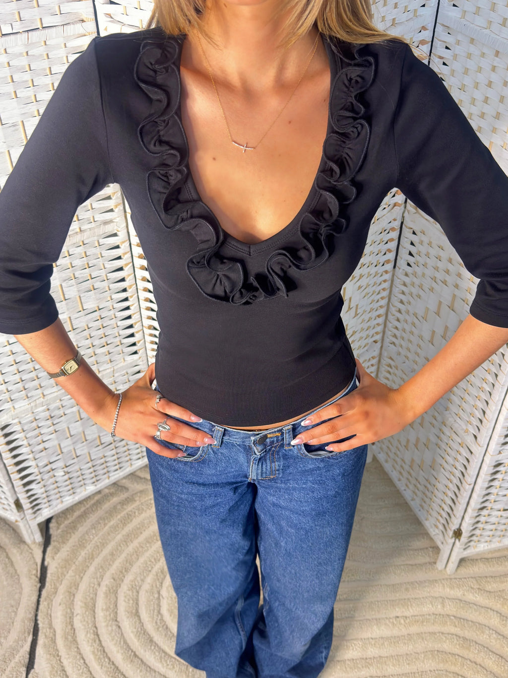 Juliette Ruffle Top Noir