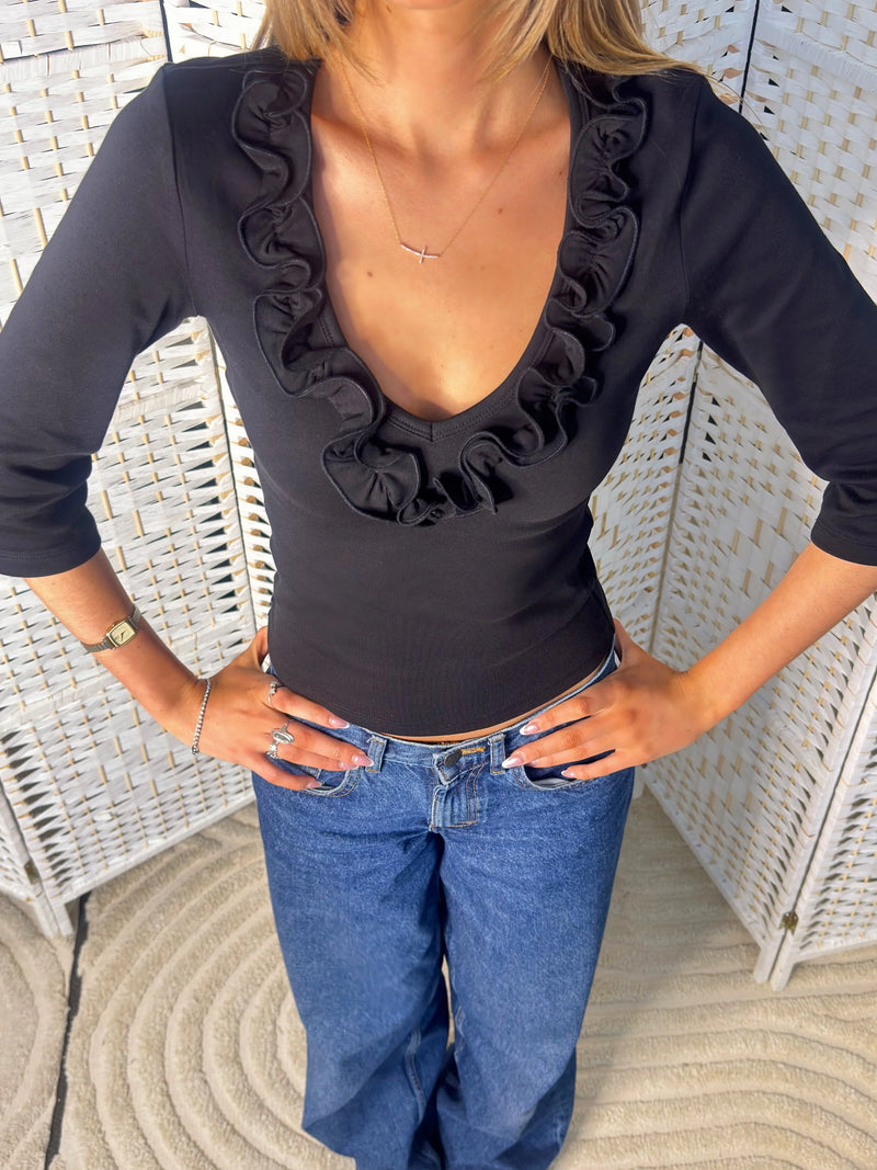 Juliette Ruffle Top Noir