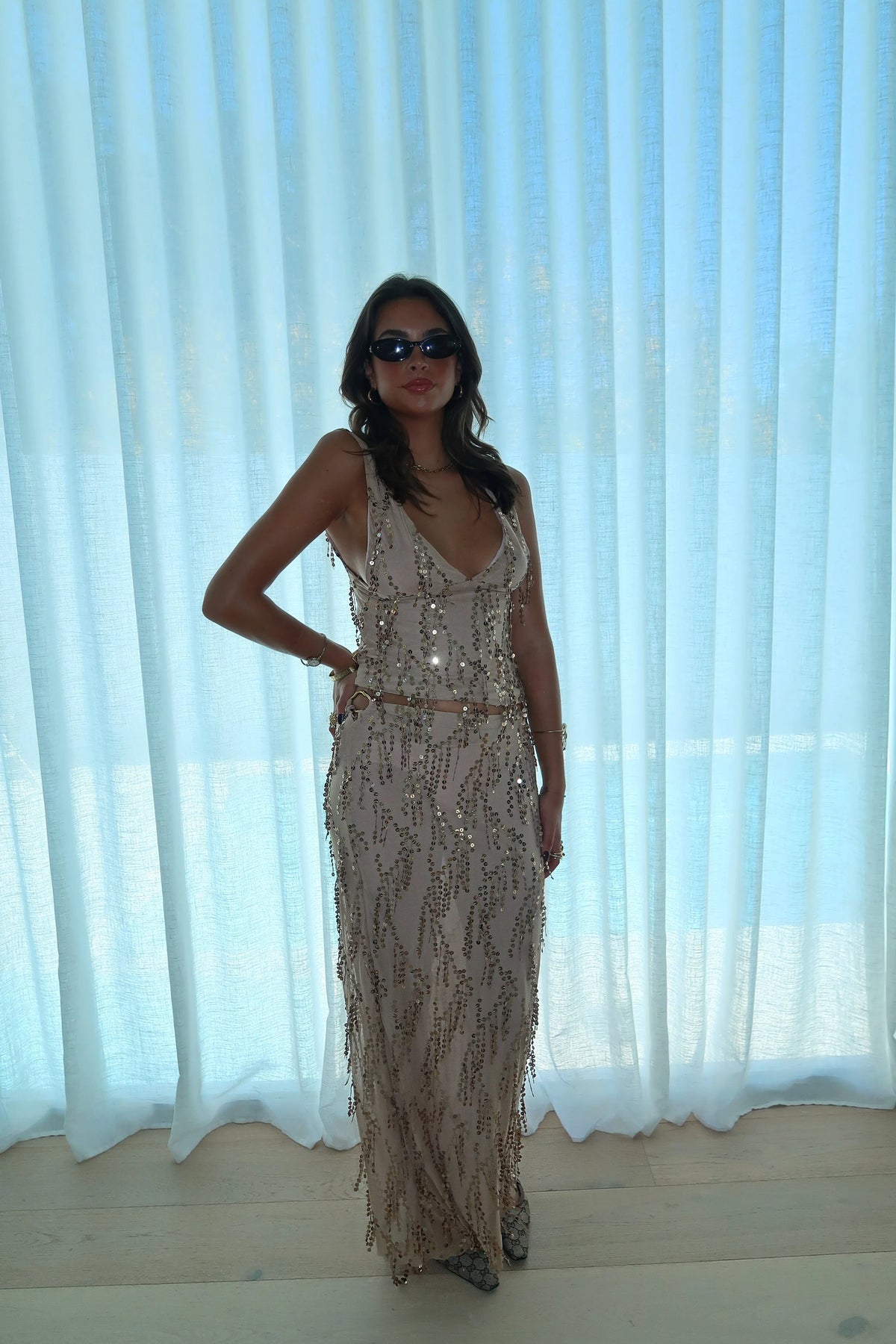 Gold Lustré Maxi Skirt