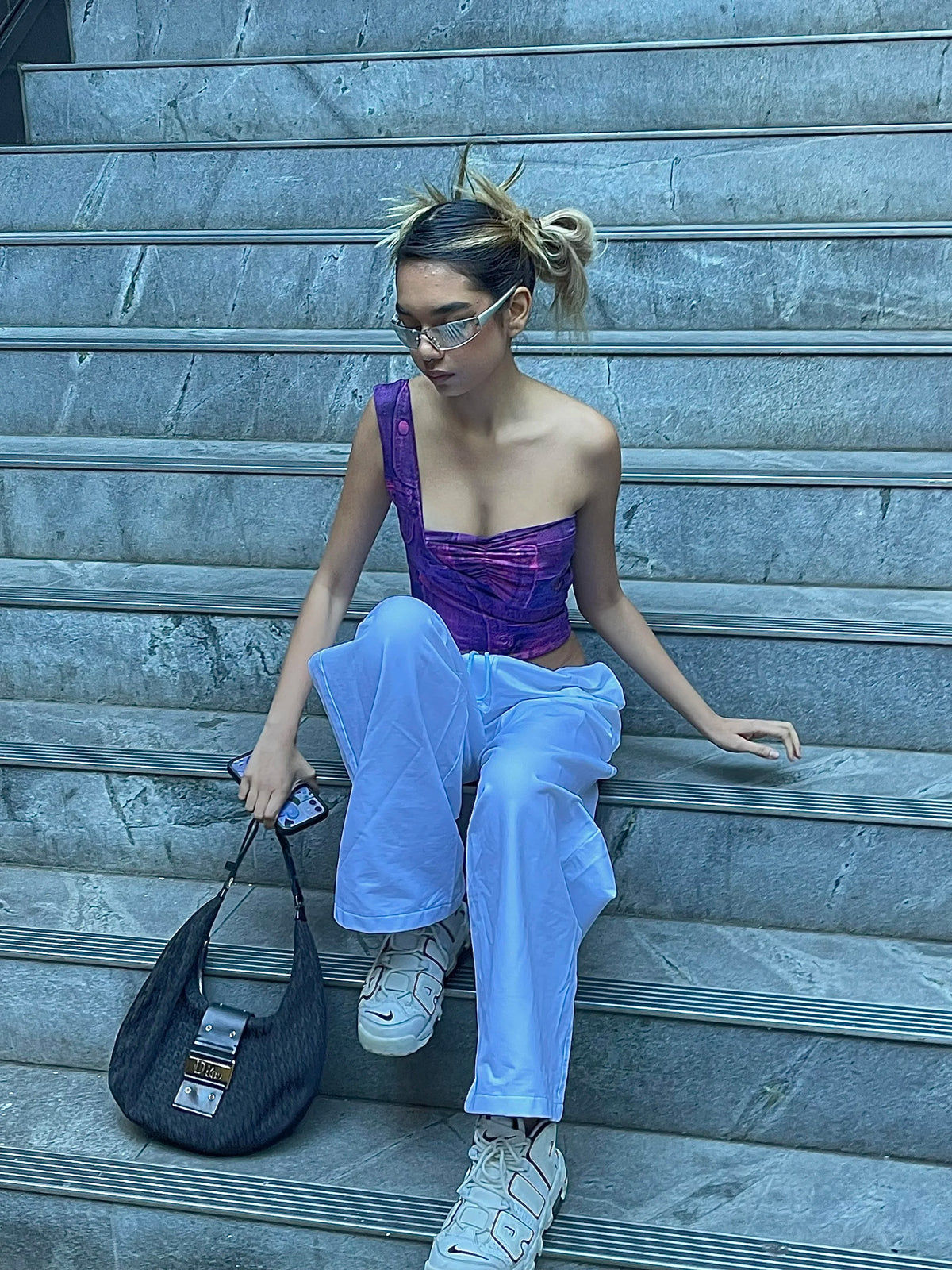 CARTER TOP 2.0 - Purple Jeans Print