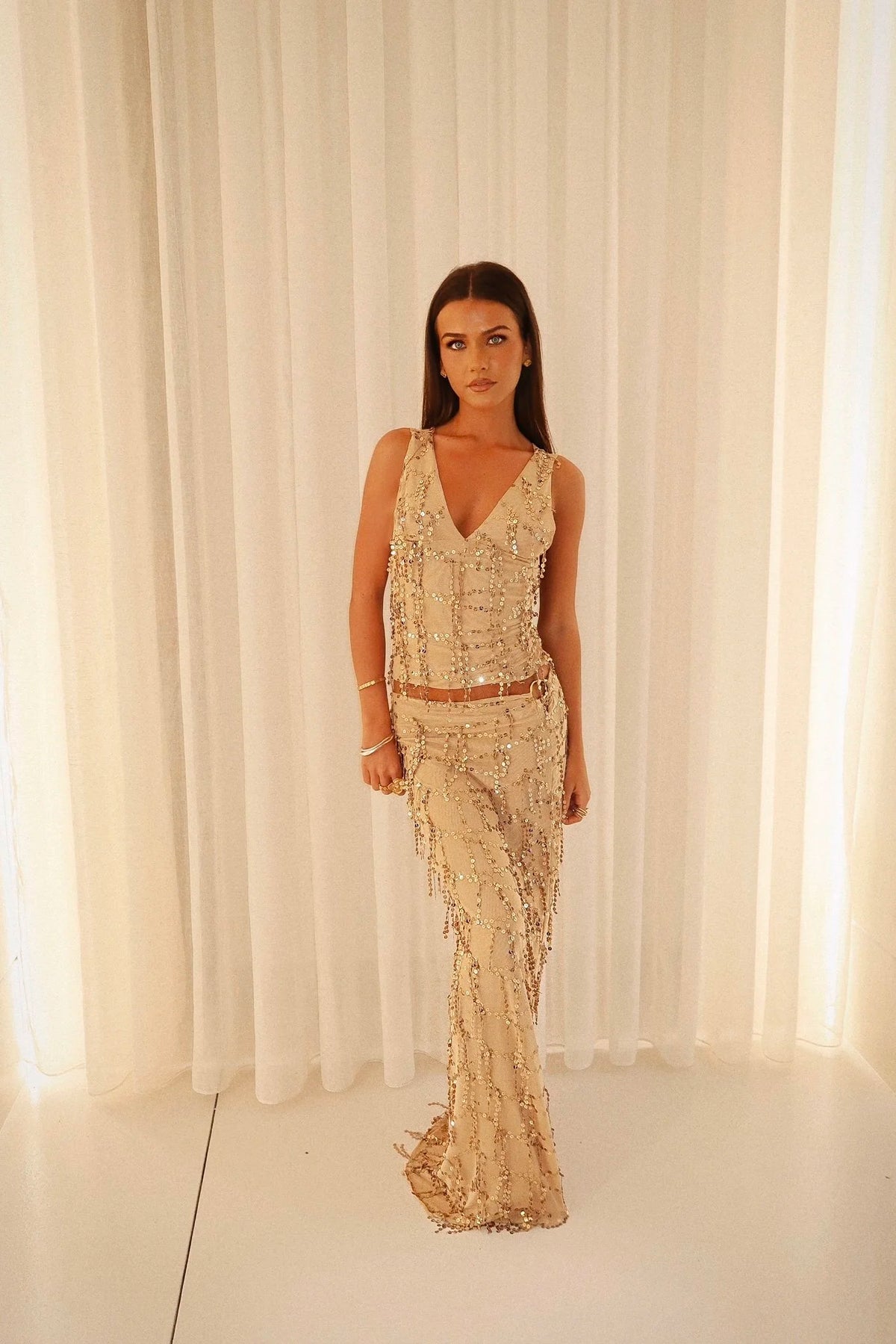 Gold Lustré Maxi Skirt
