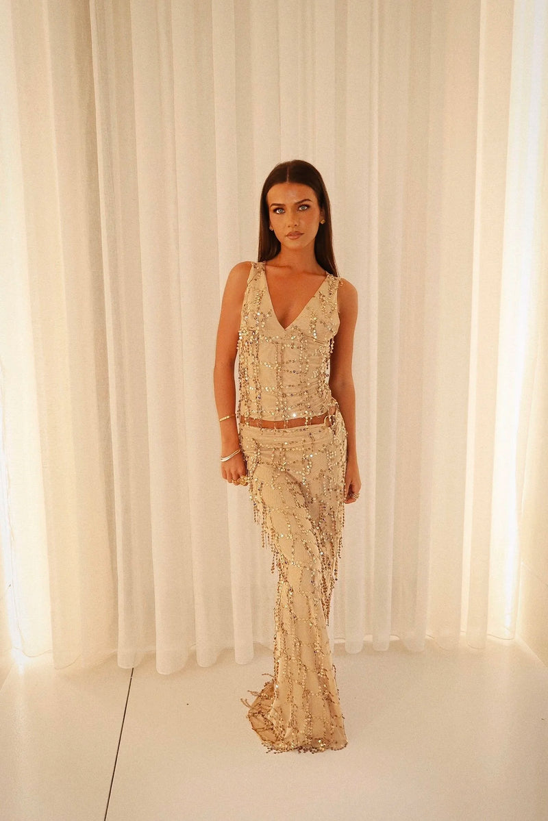 Gold Lustré Maxi Skirt
